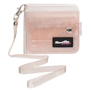 Portofel dama din PU transparent cu glitter holografic si curea, 10.5x10cm