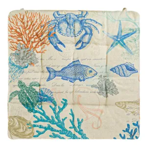 Pernă scaun din bumbac cu model marin, 40x40 cm, Bej