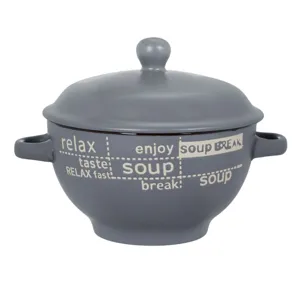 Bol ceramic pentru supă cu mâner și capac