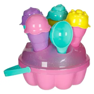 Găleată de plajă formă chec de înghețată, Ø18x7cm, set 14 accesorii, roz