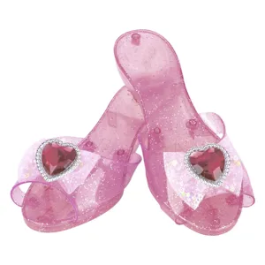 Pantofi cu toc roz cu glitter argintiu și funda cu inima pentru fete, mărime 27