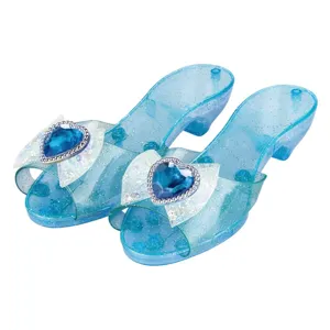 Pantofi jucărie fete bleu glitter argintiu cu fundiță inimă mărime 27