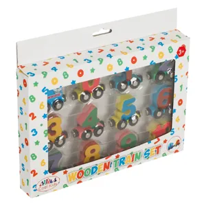 Trenulet din lemn cu 12 vagoane magnetice numerotate, Multicolor