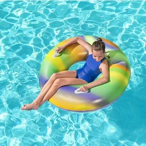 Colac gonflabil cu manere, diametru 119 cm, design rainbow
