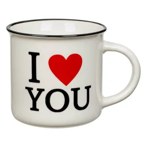 Cană New Bone Ecru cu Margine Neagră și Mesaj I Love You, 370ml