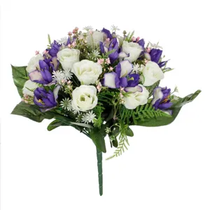 Buchet Flori Artificiale cu Trandafiri Albi și Orhidee Mov, 34 cm