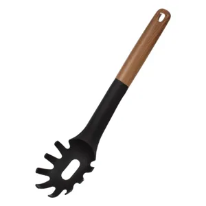 Lingură de Plastic Negru cu Maner de Lemn pentru Paste
