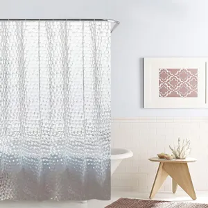 Perdea de dus 3D cu pietre transparente, 180x180 cm, set cu 12 inele