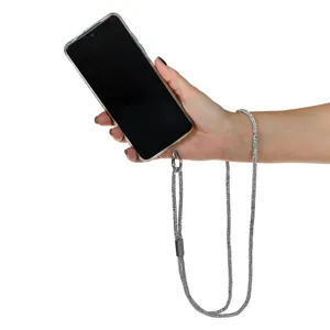 Curea de gât cu strass, argintie, 48 cm, pentru husă telefon mobil