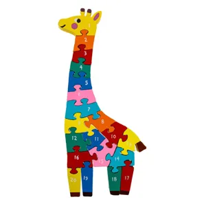 Puzzle din Lemn cu Cifre Colorate Girafa 11x28cm
