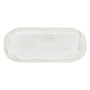 Platou Decorativ Oval din Lemn cu Detalii Auriu Brushed