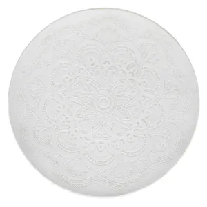 Platou Decorativ din Lemn Rotund Alb cu Model Mandala, Ø40cm