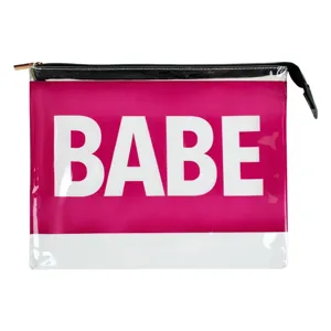 Portfard transparent fucsia cu mesaj Babe, 29x23cm