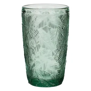 Pahar din Sticlă Verde cu Model Frunze, 380 ml