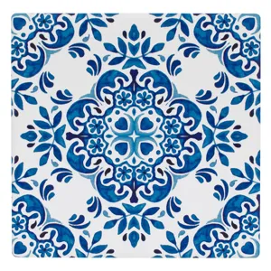 Suport pahare ceramic, Model Tiles, 10x10 cm, Alb și Albastru
