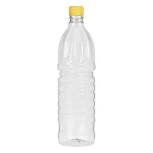 Sticlă de depozitare ulei/vin, 1L, plastic transparent, capac cu filet galben