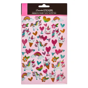 Autocolante 3D cu Unicorni și Curcubeu, Set 41 buc, Roz