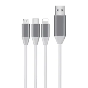 Cablu de încărcare 3 în 1 cu LED, Type-C, 1.5 m, Alb