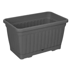 Jardinieră din plastic cu farfurie incorporată antracit, potrivită pentru plante