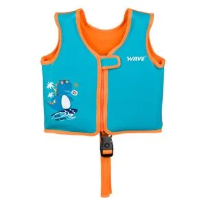 Vestă de înot pentru copii, Turcoaz cu portocaliu, Imprimeu dinozaur, Mărimea 2-3 ani (15-18 kg)