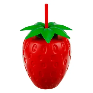 Pahar 3D în formă de căpșună din plastic cu pai