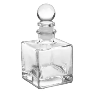 Sticla transparenta patrata cu dop bila pentru lichior 50ml