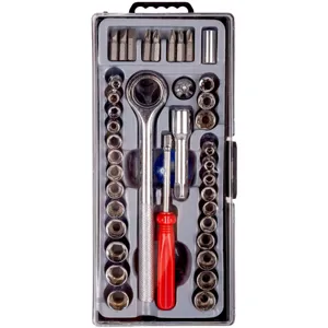 Set 40 piese Șurubelnițe și Accesorii, cu Bits Intersanjabile și Clichet, Argintiu/Roșu