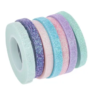 Set Washi Tape cu Glitter, 7 Role, Multicolor, 5m x 0.6cm