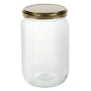 Borcan din sticlă transparent cu capac metalic auriu 660ml