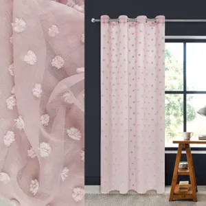 Perdea decorativa roz nude cu franjuri si inele, 140x260cm