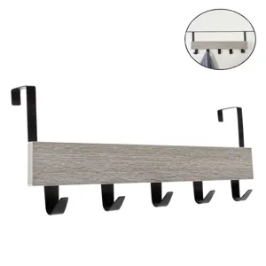 Cuier pentru ușă, Gri, Lemn și Metal, 5 Cârlige, 38x7x16cm