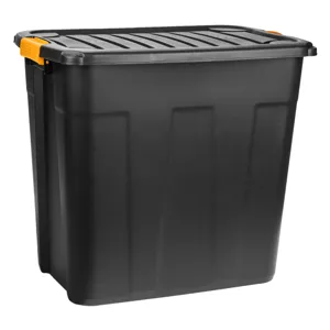Cutie de depozitare plastică 85L neagră cu capac