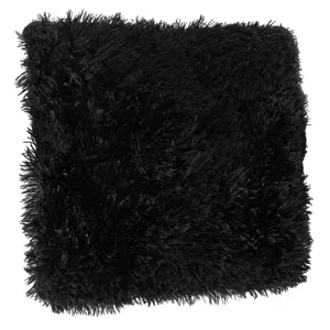 Pernă decorativă din imitație de blană shaggy, neagră, 51x51 cm