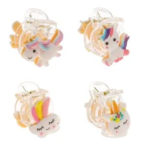 Clame de păr pentru copii, Set 4 buc, Transparent, 2 cm, Design Unicorn