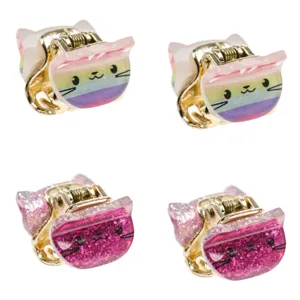 Set de 4 Clame Par Copii Pisică Curcubeu Glitter