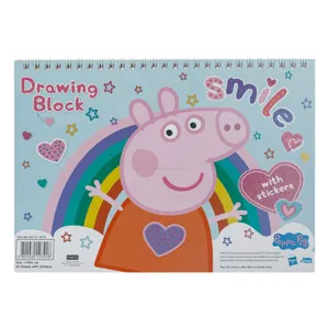 Bloc de desen cu spirala Peppa Pig, 30 file, autocolante incluse