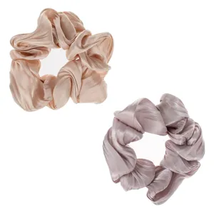 Set de 2 Elastice de Par din Satin, Taupe si Somon