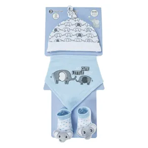 Set Caciulita, Baveta si Sosete cu Model 3D Elefant, Albastru, 0-6 luni
