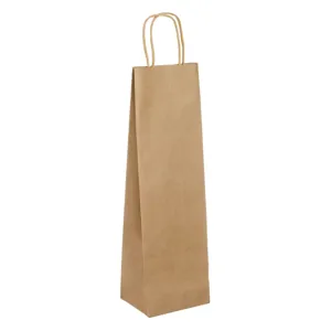 Sacos cadou din hartie kraft pentru sticle de vin, dimensiuni 12x39x9cm