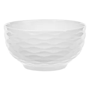 Bol Decorativ din Portelan cu Model Dungi Reliefate Off White