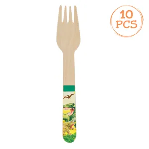 Furculite din lemn pentru petrecere, model dinozaur, 10 buc, 16 cm