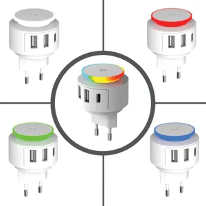 Încărcător cu 2 Porturi USB și Type C cu Lampă LED