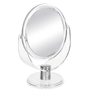 Oglinda rotunda dubla cu baza transparenta, 10 cm