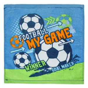 Prosopel bumbac albastru cu model fotbal pentru copii
