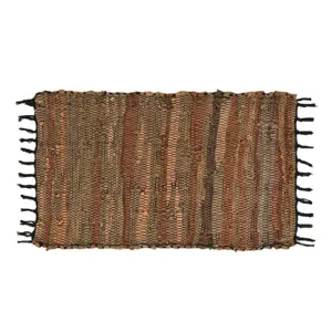 Covoras decorativ din piele artificiala, Bej Maro, 67x40cm, cu franjuri si baza antiderapanta