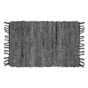 Covoras decorativ din piele artificiala, Gri-Negru, 67x40cm, cu franjuri