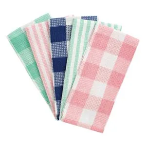 Prosoape pentru pahare, Set 5 buc, 58x39cm, Caro, Alb/Roz/Verde Menta/Albastru