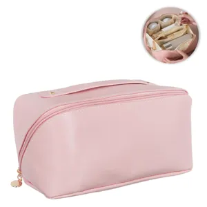 Portfard Roz cu Maner, 2 Compartimente, Fermoar Diagonal, 27x12x12cm
