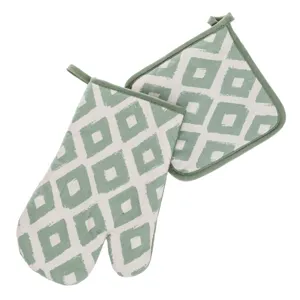 Mănușă și Șervet de Bucătărie, Verde Menta, Model Romburi - Set 2 buc