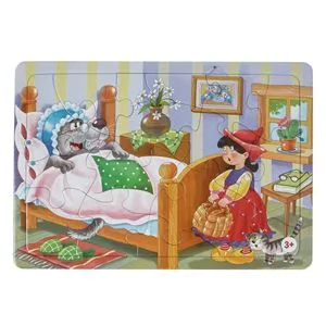 Puzzle pentru copii, 15 piese, Scufita Rosie si Lupul, Multicolor, Carton